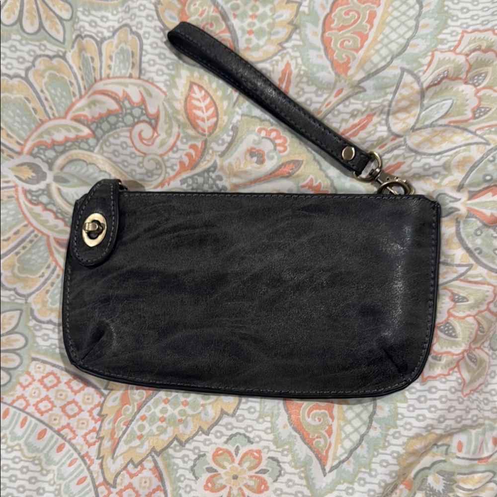 Gray Suede Clutch with Metal Hardware